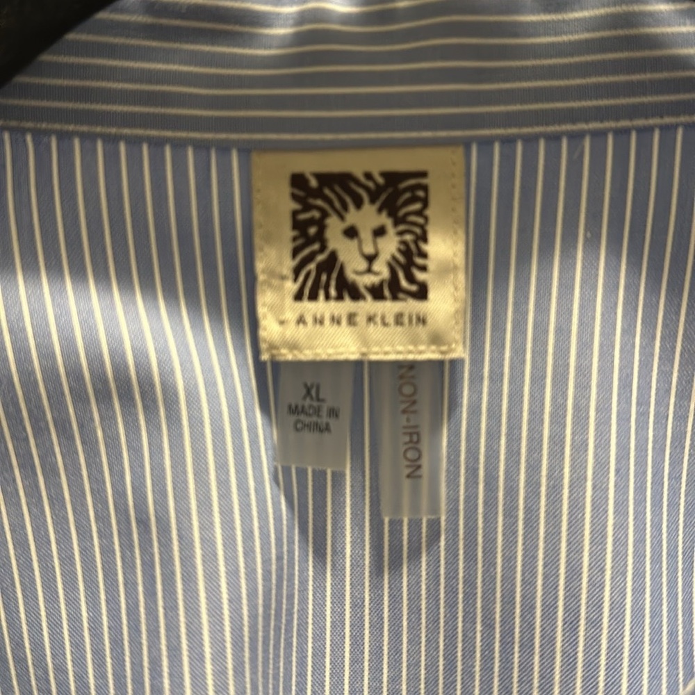Anne Klein Blue White Striped No Iron shirt XL